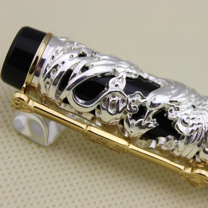 JINHAO Gullor Advanced Fountain Pen Jinhao Chinese Dragon Bronze White with Black Heavy Gift Pen - Image 3